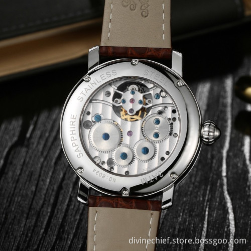 Custom High End Genuine Crocodile Leather Strap Real Tourbillon Watch For Men